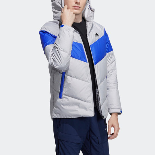Men's adidas Outdoor Sports Colorblock Hooded With Down Feather Gray Jacket H20791