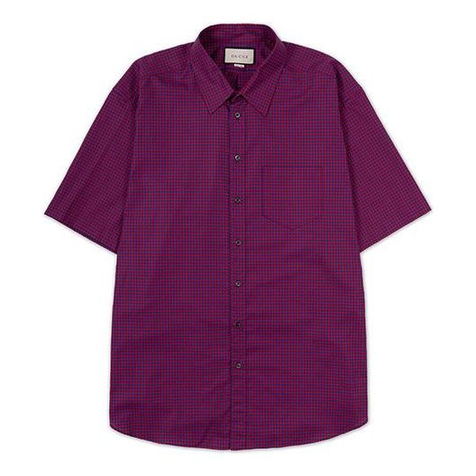 GUCCI Plaid Loose Short Sleeve Shirt Unisex Purple 557391-ZAAZY-4162 Shirt - KICKSCREW