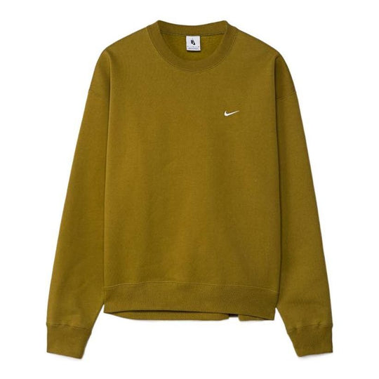 Nike Solo Swoosh Fleece Solid Color Logo Embroidered Long Sleeves Mustard Yellow CV0554 318