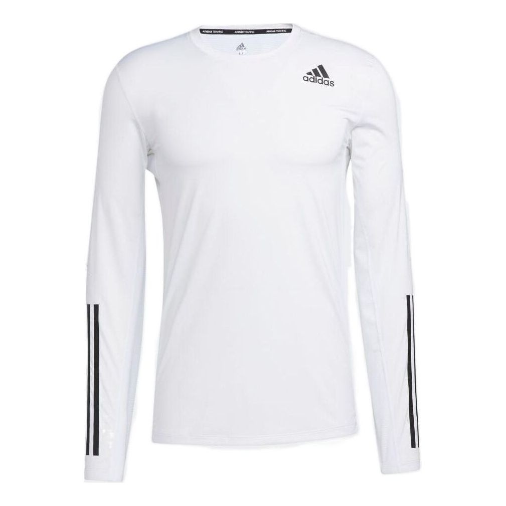 Men's adidas Solid Color Logo Printing Stripe Round Neck Long Sleeves ...