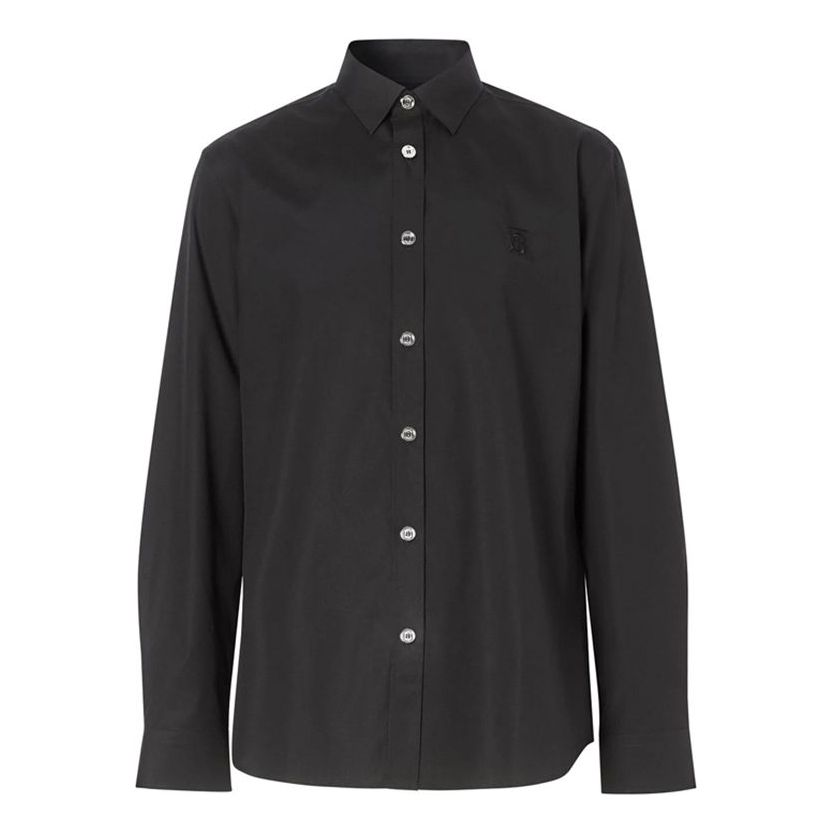 Burberry Embroidery Logo Stretch Cotton Shirt Male Black 80285551-KICKS ...