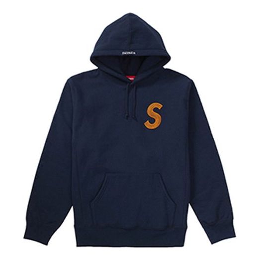 Supreme FW18 S Logo Hooded Sweatshirt Navy Embroidered Logo Unisex