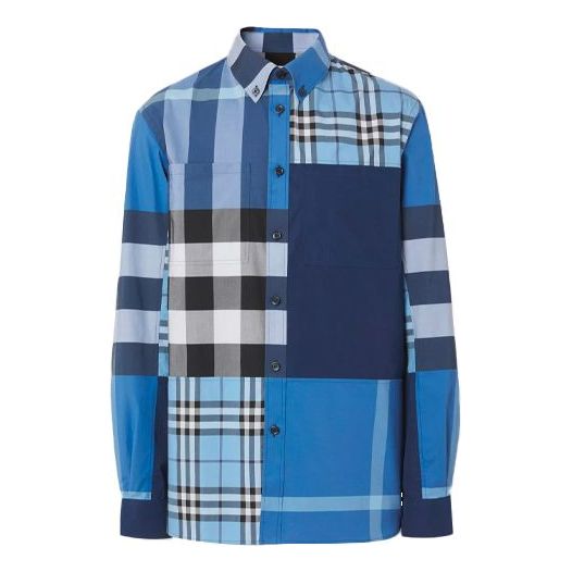 Burberry SS21 Check Long Sleeve Shirt Male Blue 80386551 - KICKS CREW