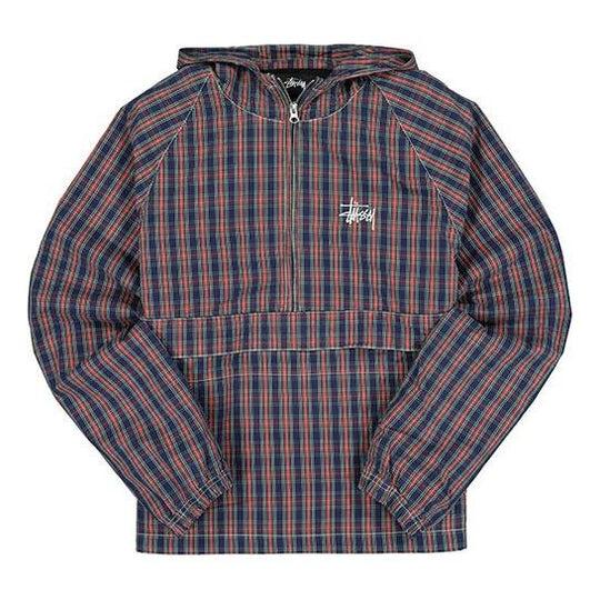 Men's Stussy Brushed Cotton Anorak Plaid Long Sleeves Colorblock