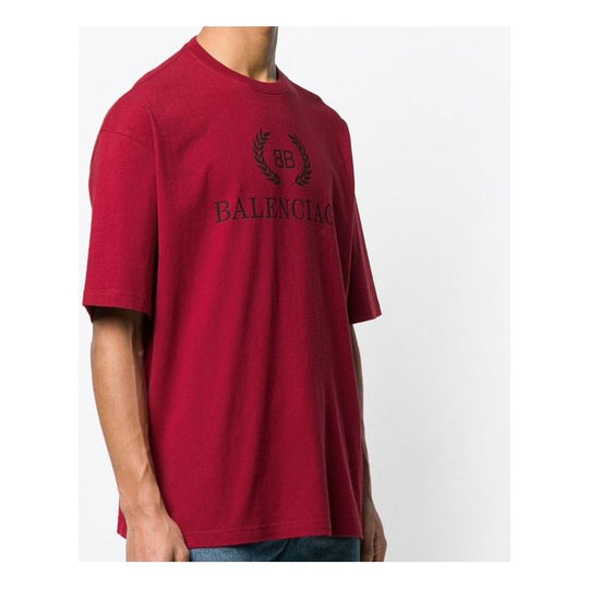 Balenciaga Men's Logo Crew T-shirt In Red