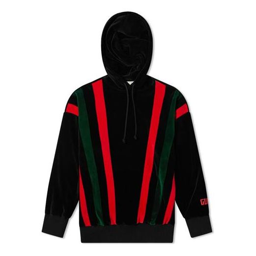 GUCCI Velvet Striped Hooded Drawstring Sweatshirt For Men Black 598983 XJBPG 1082