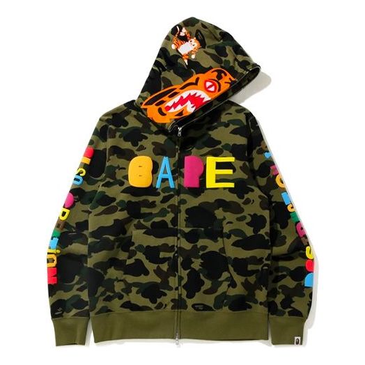 A Bathing Ape x READYMADE Shark Camo Full Zip Hoodie 'Olive Green' 1H2 ...