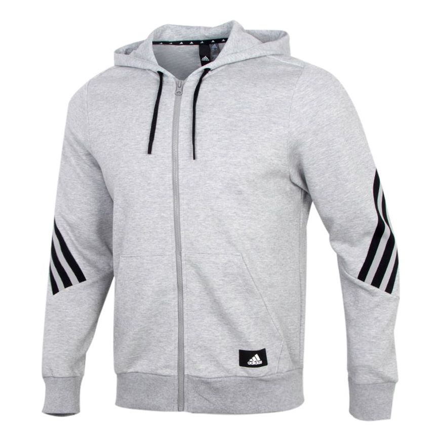 adidas Stripe Knit Training Hooded Jacket Gray H46528 - KICKS CREW