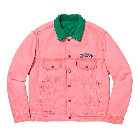 Supreme FW18 x Levs Quilted Reversible Trucker Jacket Pink SUP-FW18-76