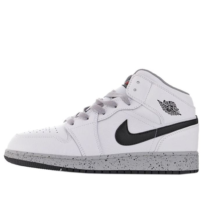 (GS) Air Jordan 1 Retro Mid 'White Cement' 554725-115 - KICKS