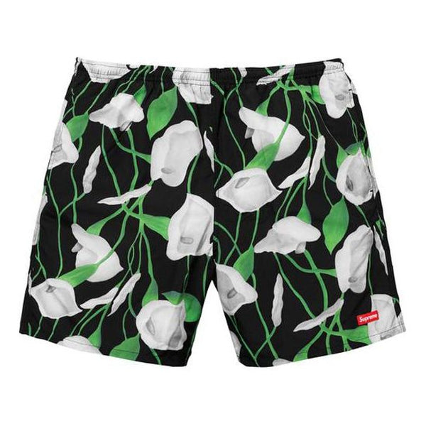 Supreme SS18 Nylon Water Short Flowers Casual Shorts Unisex Black  SUP-SS18-10432