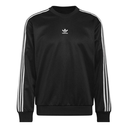 Men's adidas originals Stripe Solid Color Round Neck Pullover Long Sle ...