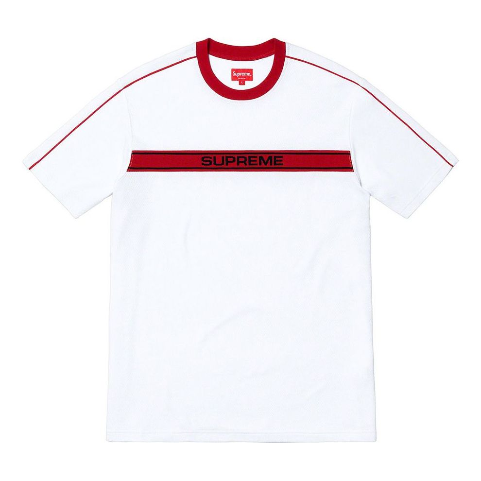 Supreme SS19 Chest Stripe Logo SS Top White Logo Tee SUP-SS19-427