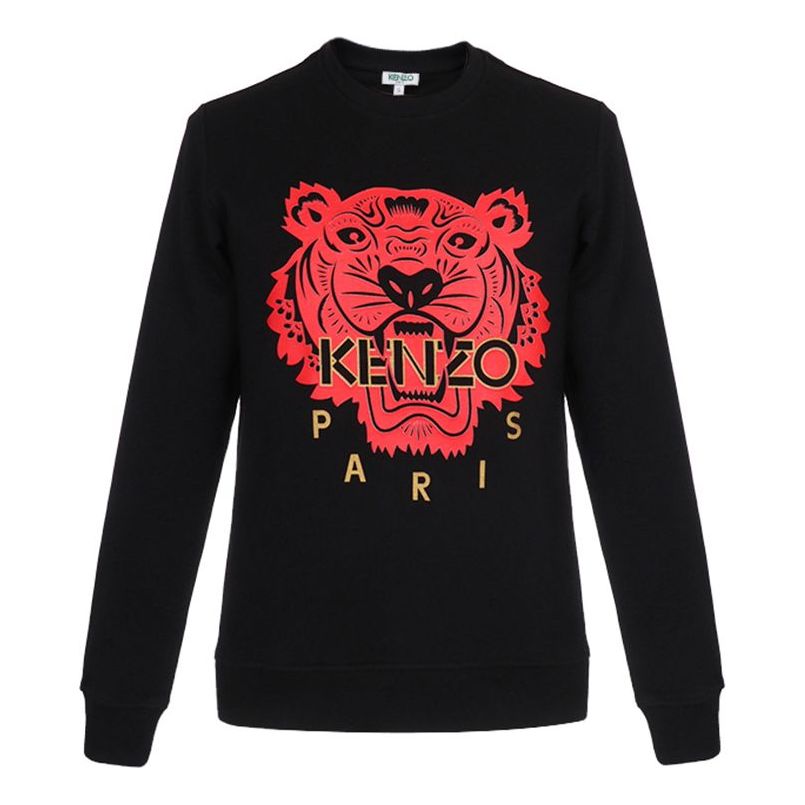 Men's KENZO Tiger Head Pattern Long Sleeves Pullover Black FA55SW1264Z ...