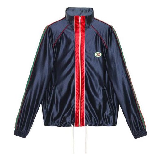 Gucci Shiny Jersey Jacket With Web 'Blue' 655341-XJDF1-4330