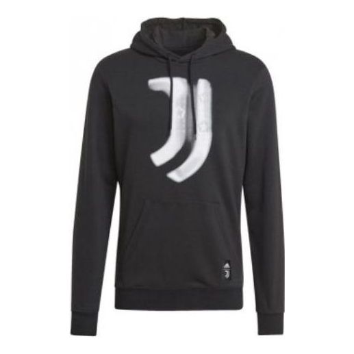 Men's adidas Juventus Pattern Printing Hooded Pullover Long Sleeves Black GR2919