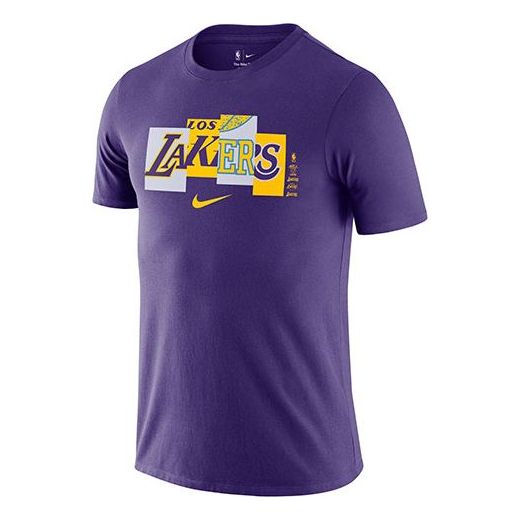 Men's Nike Lakers Casual Printing Round Neck Short Sleeve Purple T-Shi ...