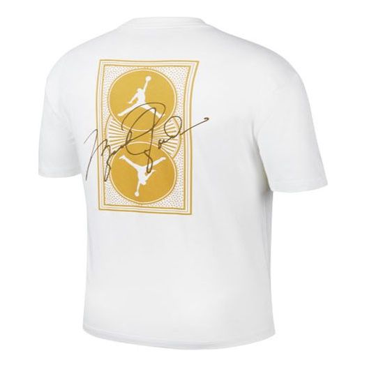 Men's Air Jordan Minimalistic Back Large Logo Printing Casual Round Neck Short Sleeve White Yellow T-Shirt DZ4055-102