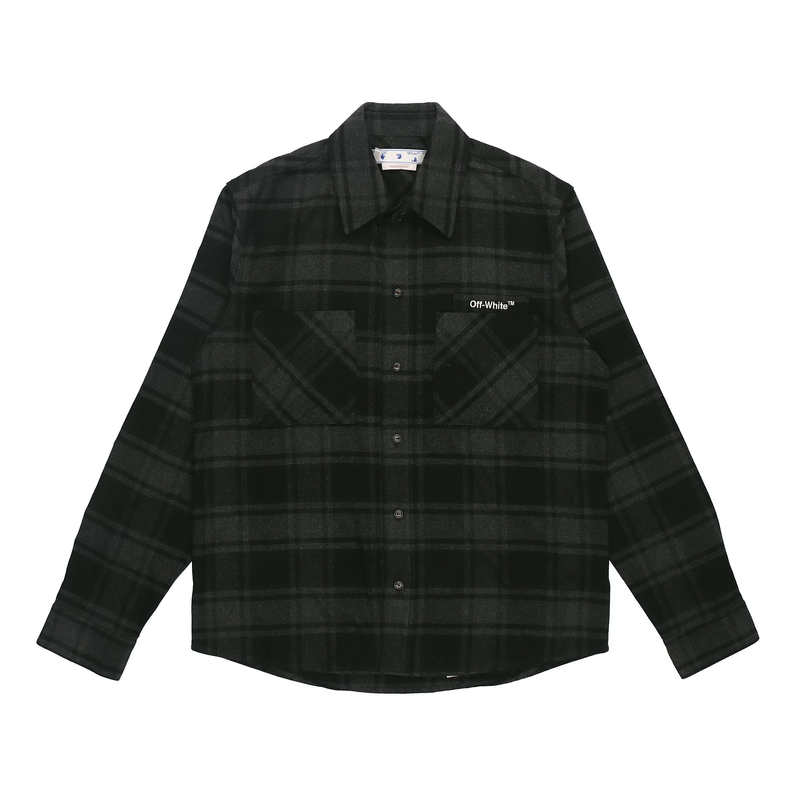 Men's Off-White Logo Plaid Flannel Long Sleeves Loose Fit Gray Shirt  OMGA133C99FAB0010701