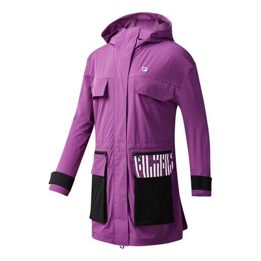 Women's FILA Athletics Splicing Contrasting Colors Hooded Jacket Purple A51W031712F-PU Jacket - KICKSCREW