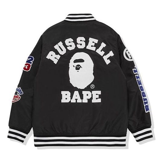 Men's BAPE X RUSSELL Crossover Baseball Collar Black Jacket 1G73-140-9