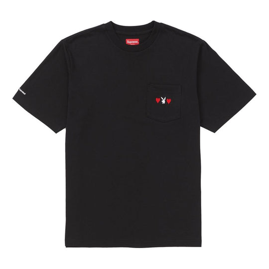 Supreme FW18 x Playboy Pocket Tee Black Crossover Solid Color Short Sleeve  Unisex SUP-FW18-633