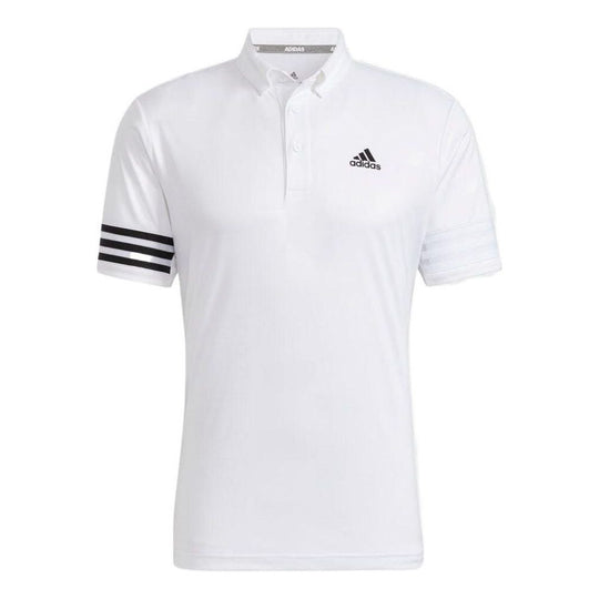 Men's adidas Logo Printing Stripe Button Short Sleeve Polo Shirt White ...