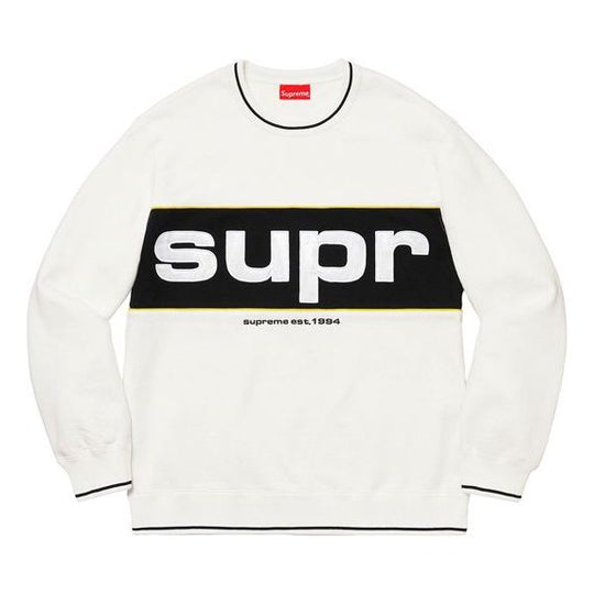 Supreme FW19 Week 7 Piping Crewneck Alphabet Patch Edging Round Neck Unisex  White SUP-FW19-656