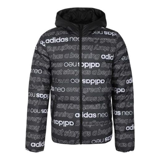 adidas neo Alphabet Full Print hooded down Jacket Black EI4372