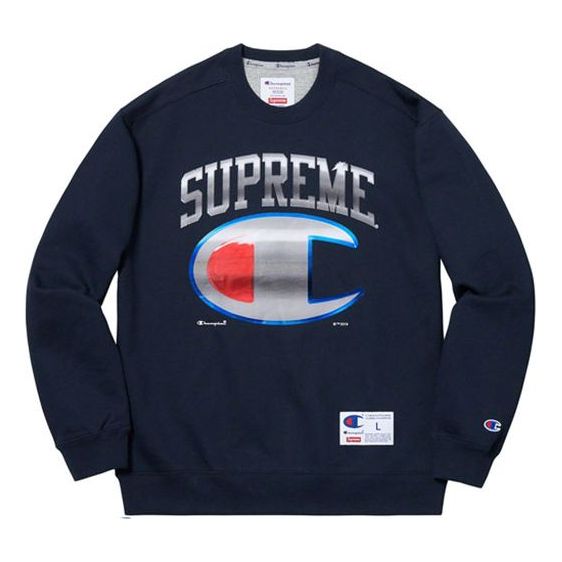 Supreme SS19 x Champion Chrome Crewneck Crossover Round Neck Unisex Navy  Blue SUP-SS19-10218