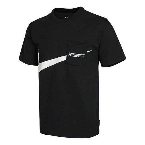 Nike Sportswear Swoosh Large Pocket Printing Sports Round Neck Short Sleeve  Black DJ6297-010