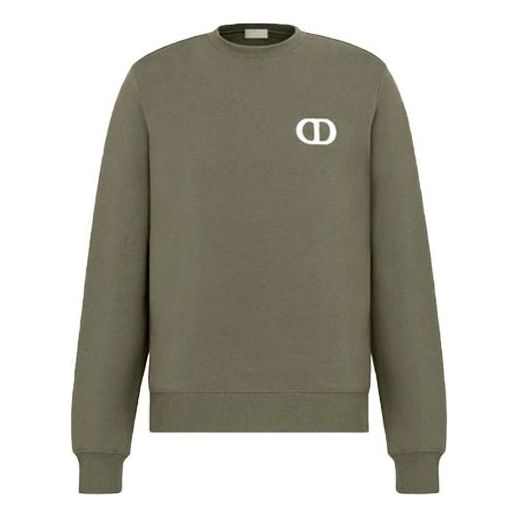 Men's DIOR SS22 Round Neck Cotton Fleece Material Pullover Olive  113J699A0531-C680