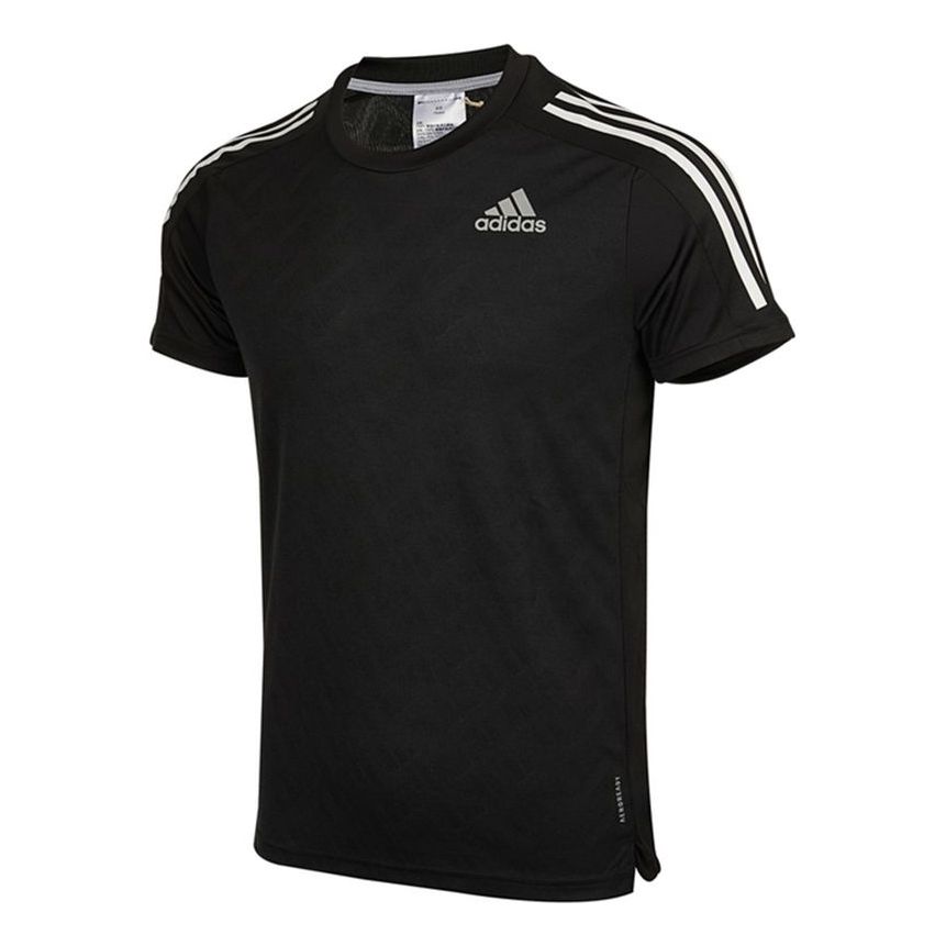 adidas Own the Run Tee Sports Training Stripe Round Neck Short Sleeve ...