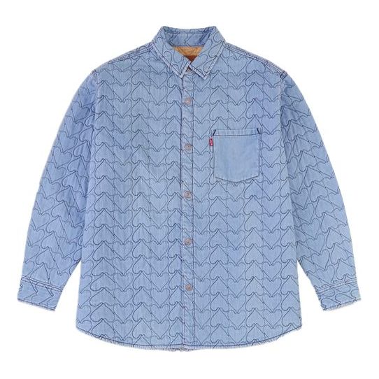 Men's Levis Heart Shape Pattern Full Print Long Sleeves Shirt Blue A03 ...