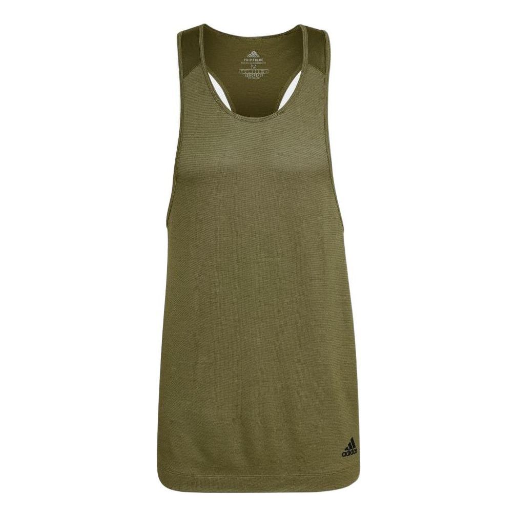 Men's adidas Solid Color Straight Round Neck Sports Olive Green Vest H ...