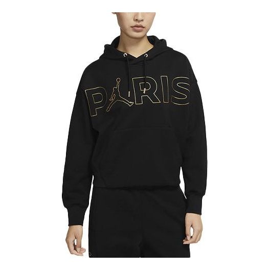 (WMNS) Air Jordan Logo Printing Pullover Hoodie Black CW3926-010