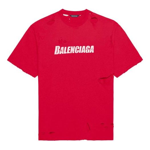 Men's Balenciaga Alphabet Printing Pattern Hole Round Neck Short Sleev ...