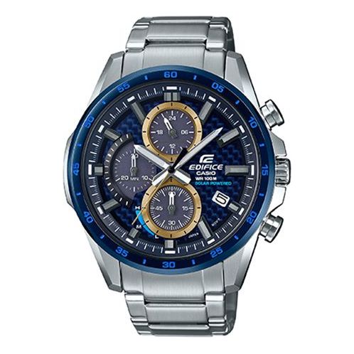 CASIO Waterproof Solar Powered Quartz EDIFICE Sapphire Crystal Unisex Mens Silver Analog EQS-900BCD-2AVUPRD