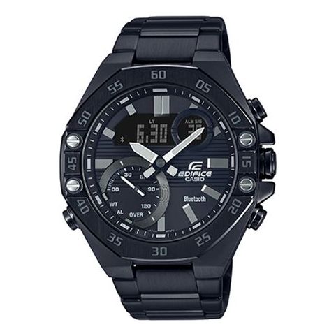 CASIO Bluetooth Waterproof EDIFICE Sports Sapphire Crystal Solar Powered Mens Black Analog/Digital Combo ECB-10YDC-1APR Watches - KICKSCREW