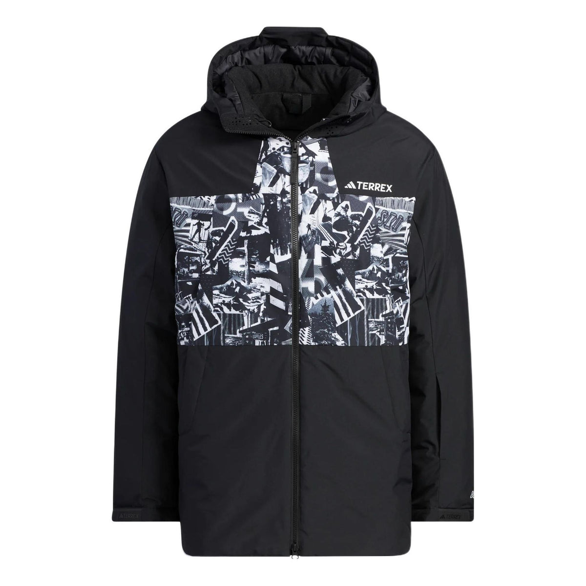 adidas Pattern Printing Hooded Down Jacket Men's Black IJ5970 - KICKS CREW