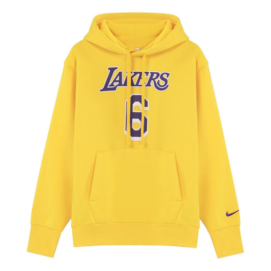 Men's Nike Los Angeles Lakers Lebron James No. 6 Solid Color Alphabet Printing Pullover Fleece Lined Yellow DB1182-728