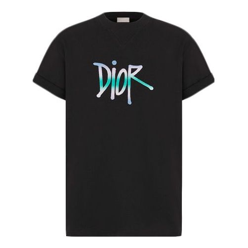 DIOR Gradation Logo T-Shirt Tops Men Size S Short Sleeve Black From Japan  New