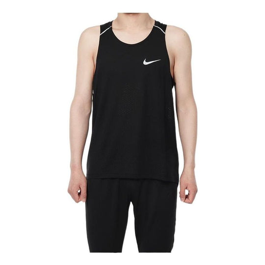 Men's Nike Breathe Elite Solid Color Logo Printing Sleeveless Sports Black Vest BV4698-010