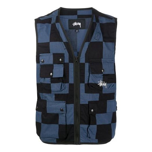 Men's Stussy Utility Vest Plaid Casual Cargo Sleeveless 115504