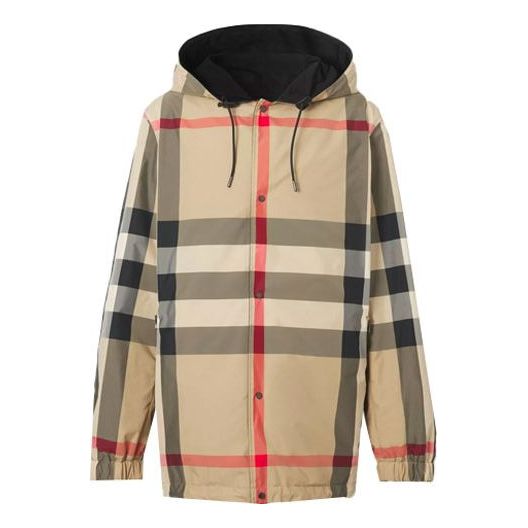 Men's Burberry Double Sided Classic Plaid Hooded Jacket Beige