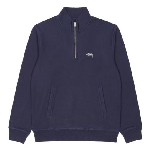 Men's Stussy Casual Alphabet Embroidered Fleece Lined Navy Blue 118329 ...