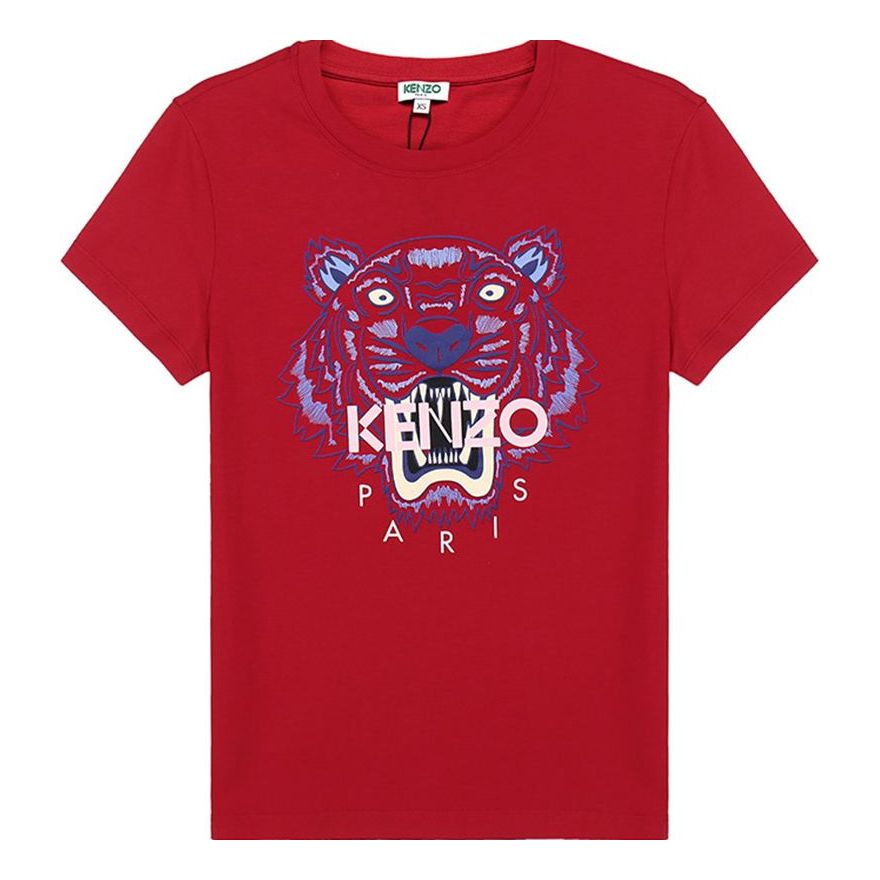 KENZO Tiger Head Pattern Round Neck Short Sleeve Red FA52TS7214YB-21 ...