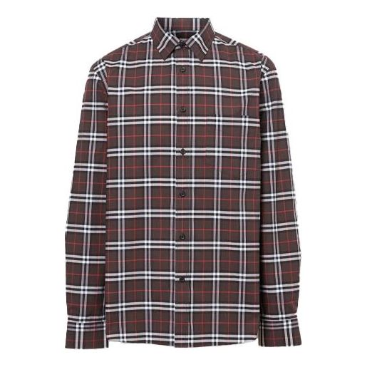 Men's Burberry Plaid Casual Long Sleeves Shirt Colorblock 80175641 ...