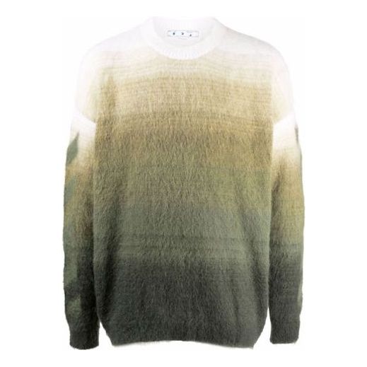 Men's Off-White Gradient Effect Round Neck Long Sleeves Wool Sweater Loose  Fit Multicolor OMHE098F21KNI0015555