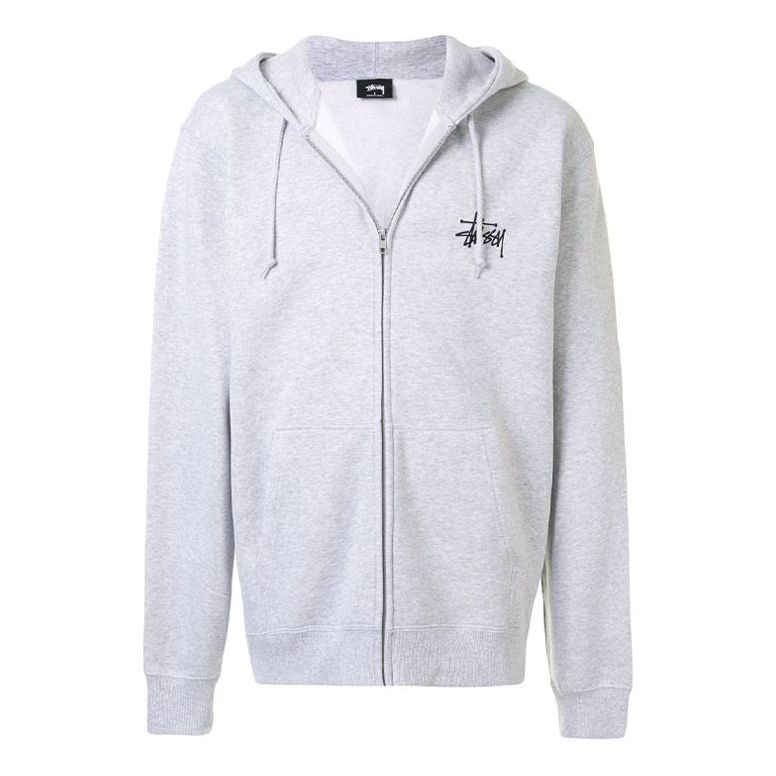 Men's Stussy Printing Logo Zipper hooded Long Sleeves Jacket Gray 1974 ...